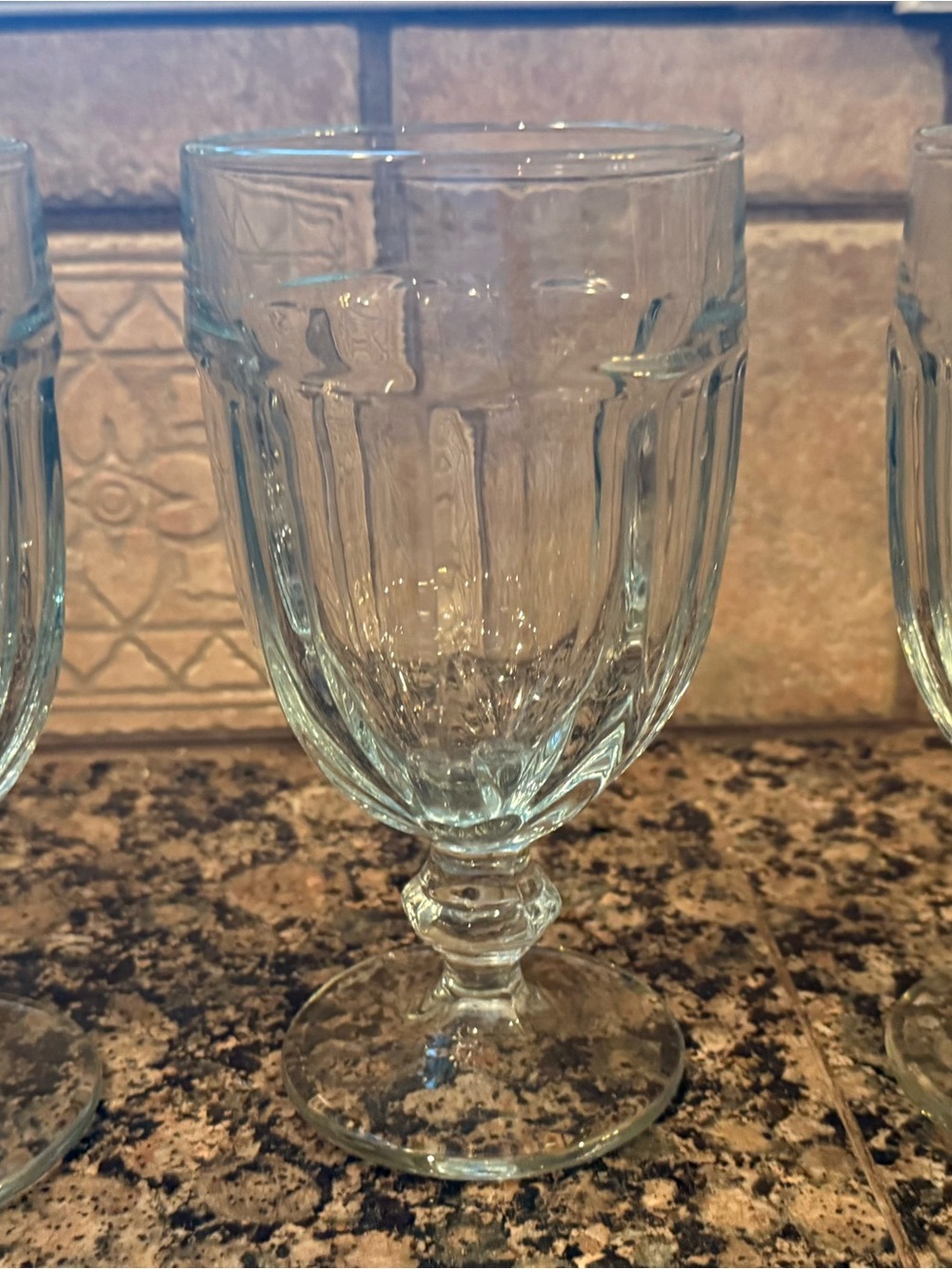 3 Libbey Clear Ribbed Goblet Stemmed Drinking Glass. Water/tea